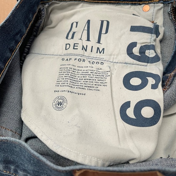 Gap Men's 34x30 Bright Blue 1969 Cropped Slim Fit Denim Brown Jeans Button Fly - Picture 5 of 15